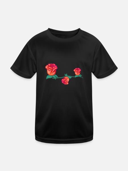Plantes rouges ligne fleur rose coup de rose - T-shirt sport Enfant - noir - Devant