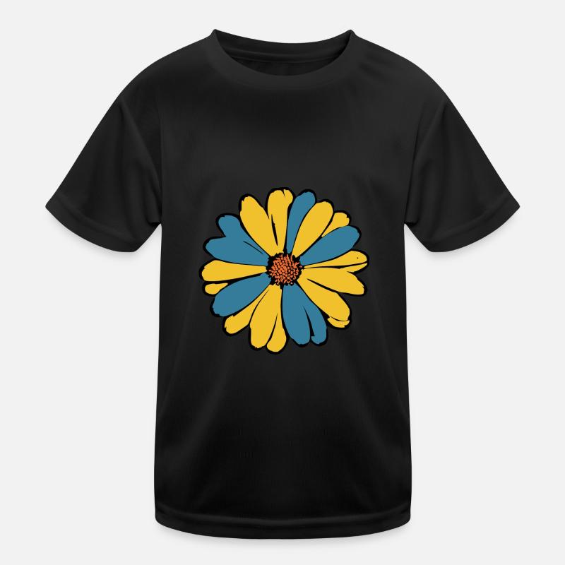 Blume dunkelblau blaue Blume Blumen blau-gelb Kinder Funktions-T-Shirt