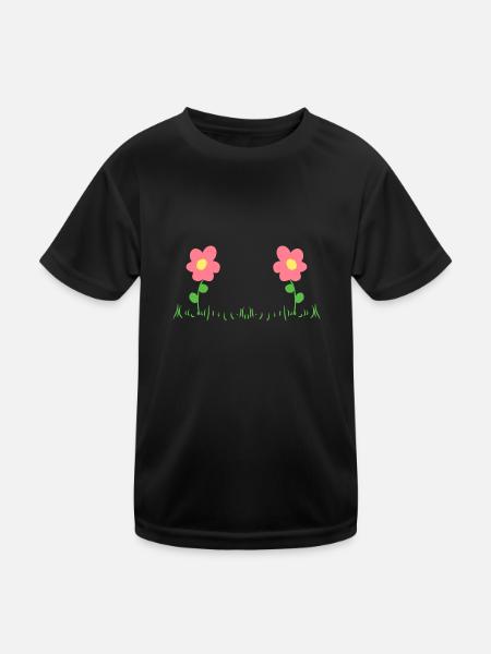 rosa Blumen zwei Natur Blume - Kinder Funktions-T-Shirt - Schwarz - Vorne