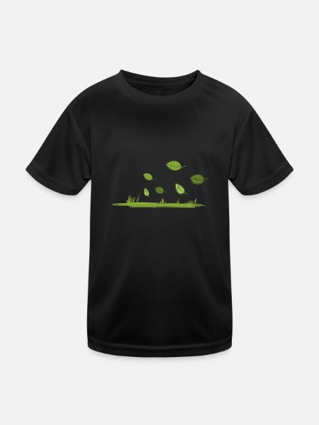 Natur Grass Wind Blätter Boden - Kinder Funktions-T-Shirt - Schwarz - Vorne