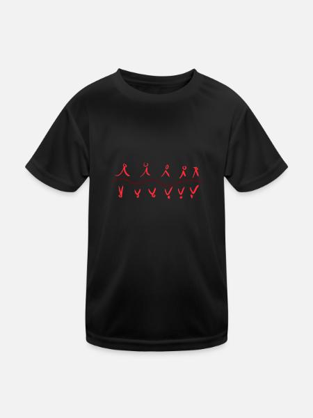 red line stroke waves symbols - Kids Functional T-Shirt - black - Front