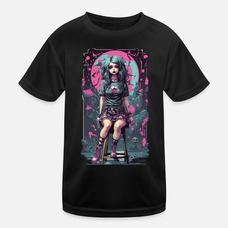 Gothic e-girl Anime Aesthetic Dark Magic Kids Functional T-Shirt