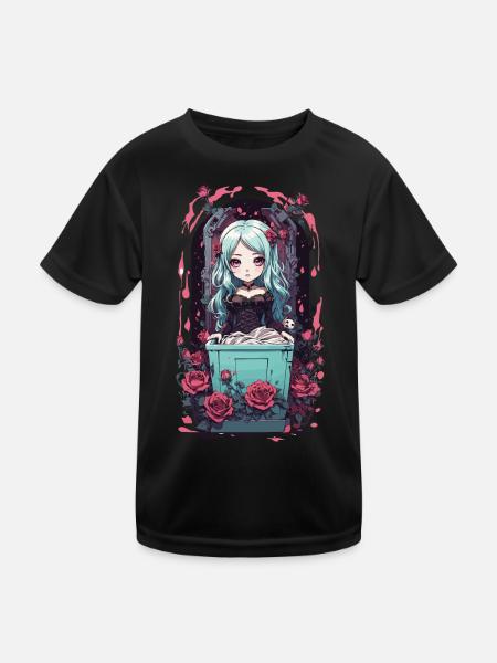 Anime Goth Chibi Vampire egirl Kawaii Design - Kids Functional T-Shirt - black - Front