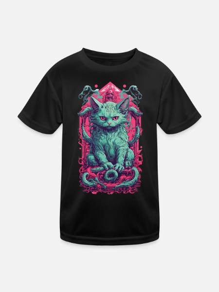 Creepy Demons Cat Halloween Underworld Design - Kids Functional T-Shirt - black - Front