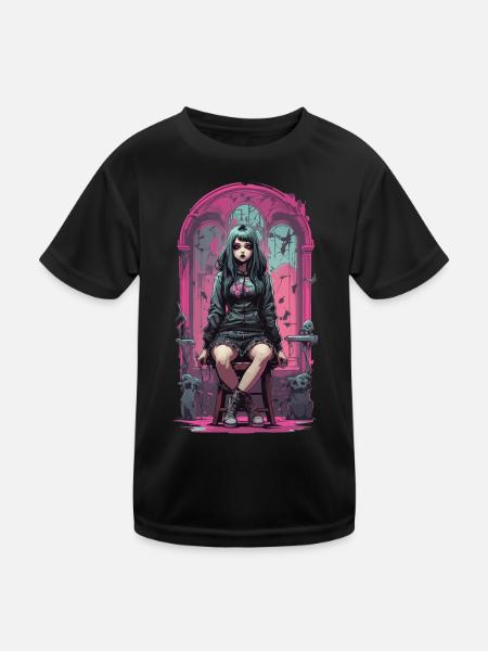 Aesthetic Goth Girl Anime Occult and Dark - Kids Functional T-Shirt - black - Front