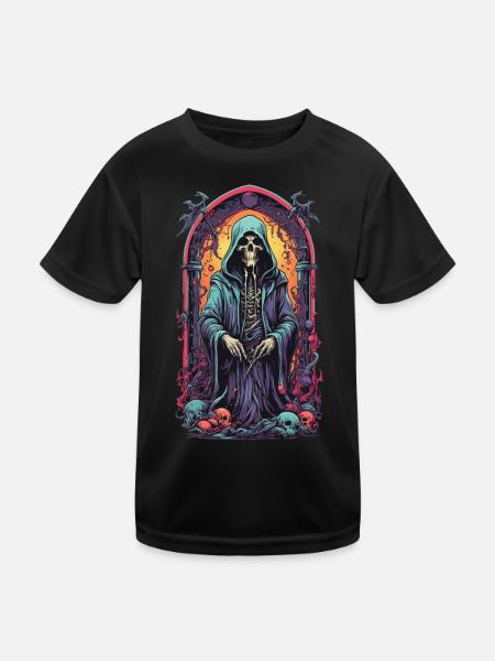 Gothic Grim Reaper Witches Mage Artwork - Kids Functional T-Shirt - black - Front