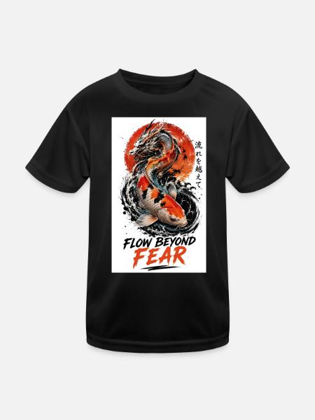 Koi-Drache Flow Beyond Fear - Kinder Funktions-T-Shirt - Schwarz - Vorne