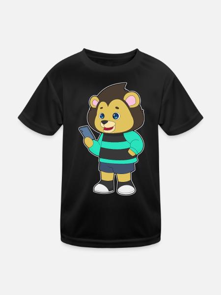 Löwe Smartphone - Kinder Funktions-T-Shirt - Schwarz - Vorne