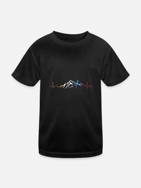 Berge Herzschlag Kreuz Christlich - Kinder Funktions-T-Shirt - Schwarz
