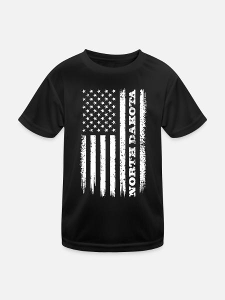Flag USA North Dakota State Gift - Kids Functional T-Shirt - black - Front