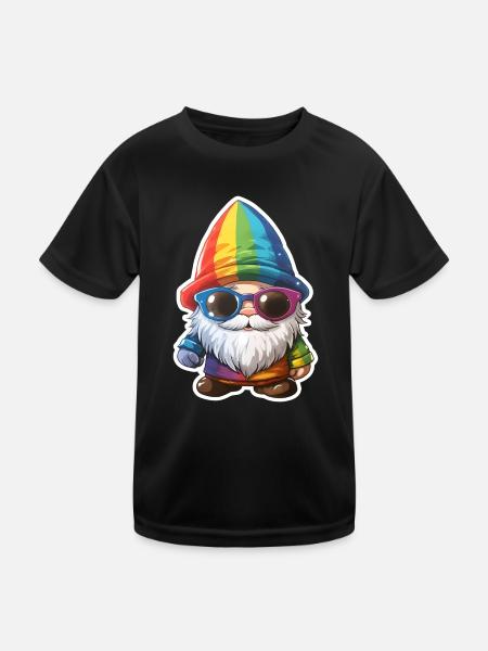 Regenborgen Zwerg mit Sonnenbrille - Kinder Funktions-T-Shirt - Schwarz - Vorne