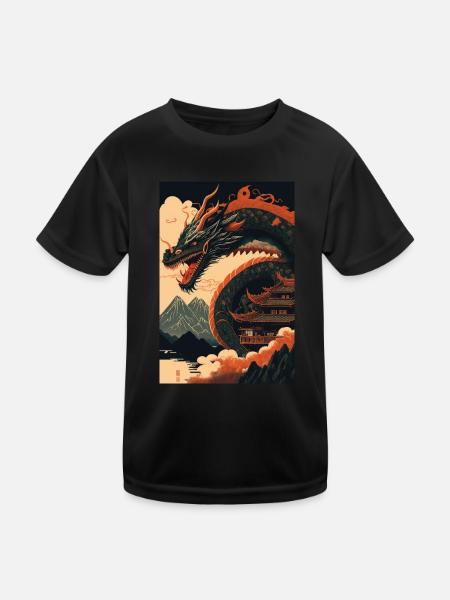 Japanischer Drache Chinesischer Drache - Kinder Funktions-T-Shirt - Schwarz - Vorne