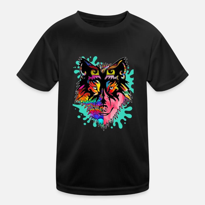 Wolf, bunt, Kinder Funktions-T-Shirt