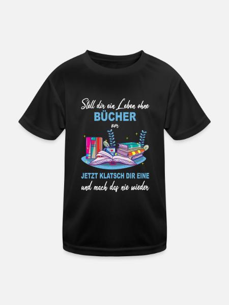 Buch Lesen Bücher Literatur Leser Leseratte Buch - Kinder Funktions-T-Shirt - Schwarz - Vorne