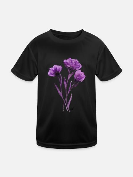 Violet poppy flower bouquet GSN - Kids Functional T-Shirt - black - Front