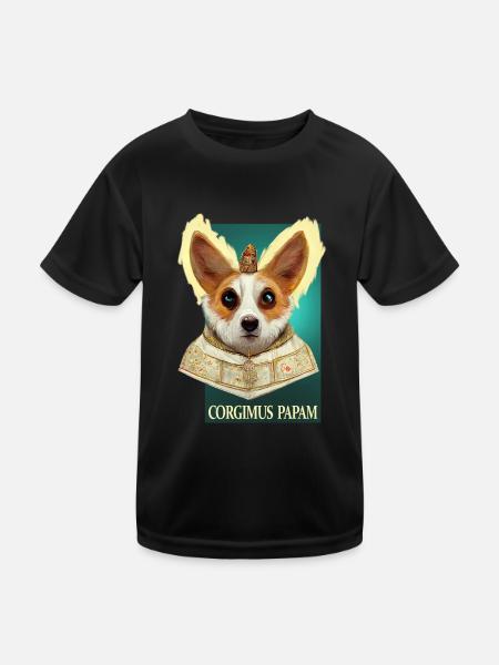 Corgi Papst - Kinder Funktions-T-Shirt - Schwarz - Vorne