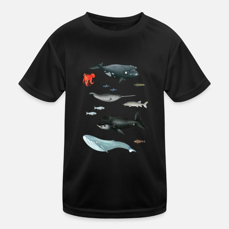 Patterns with whales and fish / underwater world - Kids Functional T-Shirt - black
