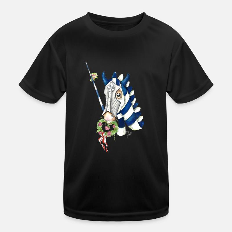 Pferd Ritter - Kinder Funktions-T-Shirt - Schwarz