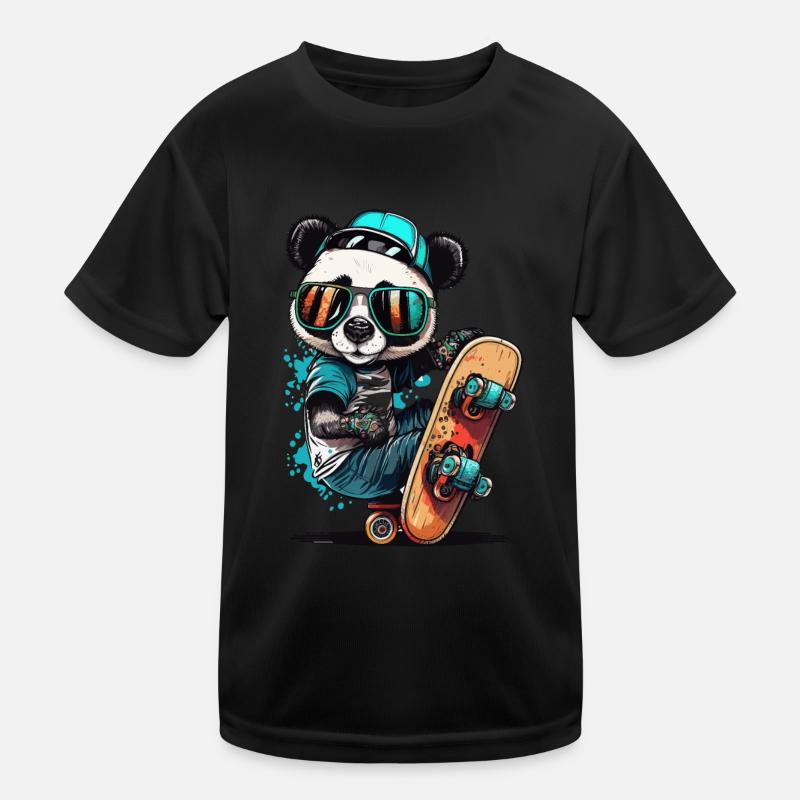 Pandas Skateboarding Kinder Funktions-T-Shirt