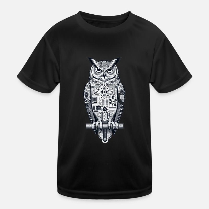 Uhu | Eule | Technischer UHU | Nachteule KI Eule - Kinder Funktions-T-Shirt - Schwarz