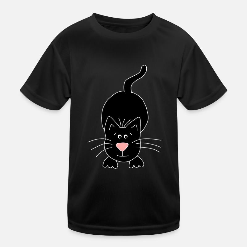 schwarze Katze Kinder Funktions-T-Shirt