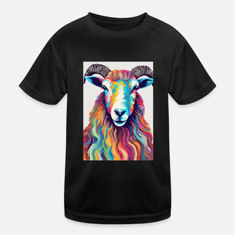 Bunter Schafbock - Kinder Funktions-T-Shirt - Schwarz