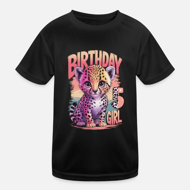 Süßer Leopard Aquarell Mädchen 5. Geburtstag Kinder Funktions-T-Shirt