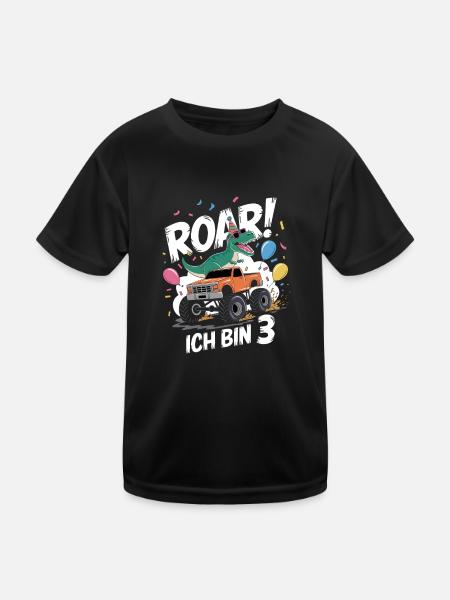 3rd Birthday 3 Years Dino Monster Truck Fan - Kids Functional T-Shirt - black - Front