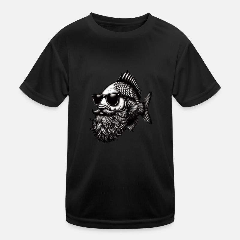 Cool Hipster Fish Man Carp Mustache Hat Kids Functional T-Shirt