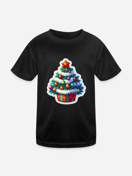 Festlicher Tannenbaum - Kinder Funktions-T-Shirt - Schwarz - Vorne