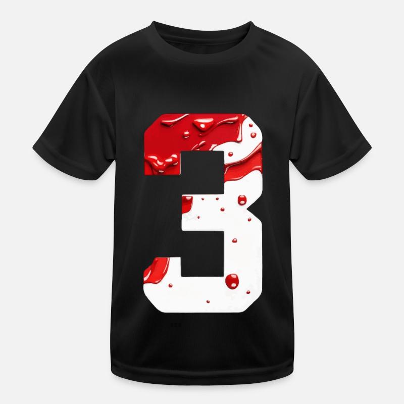 NR. 3 NUMMER 3 ROT WEIß 3. GEBURTSTAG Kinder Funktions-T-Shirt