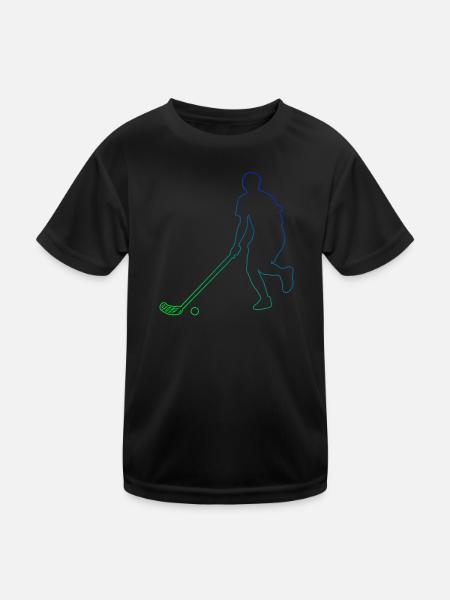 Unihockeyspielen Hockey Unihockey Innebandy - Kinder Funktions-T-Shirt - Schwarz - Vorne