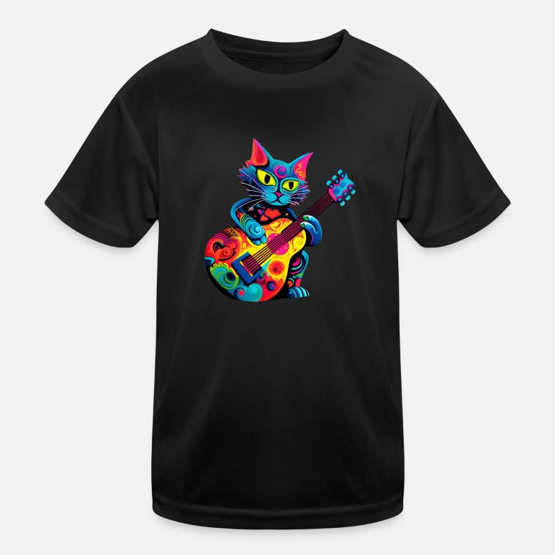 Cat playing guitar Kids Functional T-Shirt