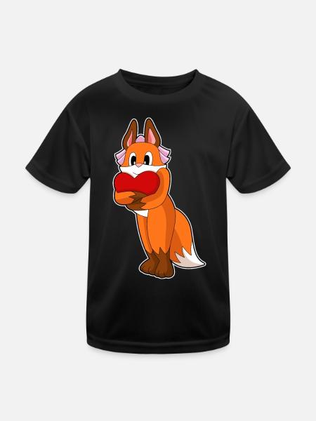 Fuchs Braut Herz Hochzeit - Kinder Funktions-T-Shirt - Schwarz - Vorne