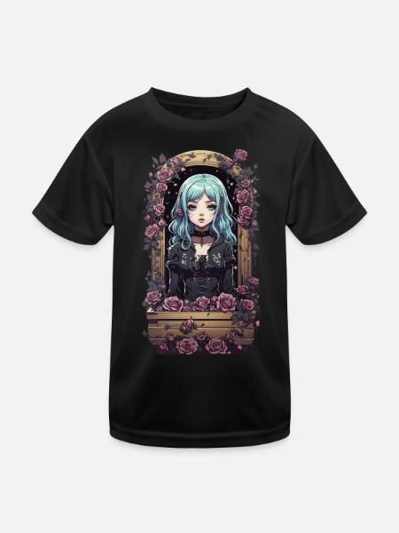 Kawaii Anime Goth Girl Vintage Design - Kids Functional T-Shirt - black - Front