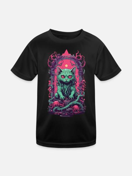 Chat démoniaque Halloween gothique drôle chats Design - T-shirt sport Enfant - noir - Devant
