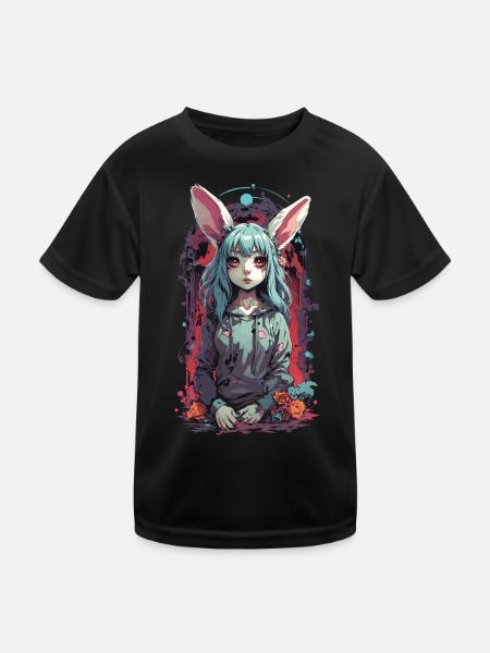 Goth Kemonomimi Bunny Anime Vaporwave Design - T-shirt sport Enfant - noir - Devant