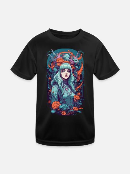 Gothic Girl Pastel E-Girl Fantasy Design - Kids Functional T-Shirt - black - Front