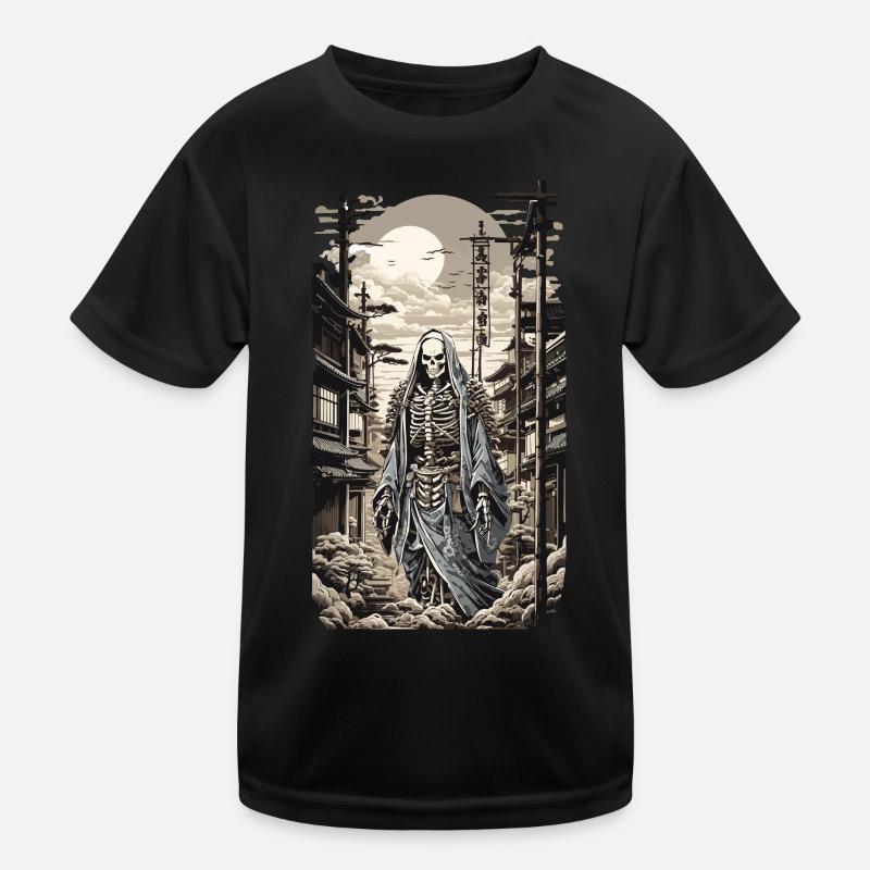 Retro Japan Yokai Skeleton Demon Ukiyo-E Kids Functional T-Shirt