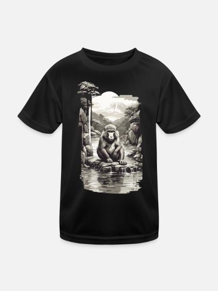 Japanischer Affe in heißer Quelle Vintage Kunst - Kinder Funktions-T-Shirt - Schwarz - Vorne