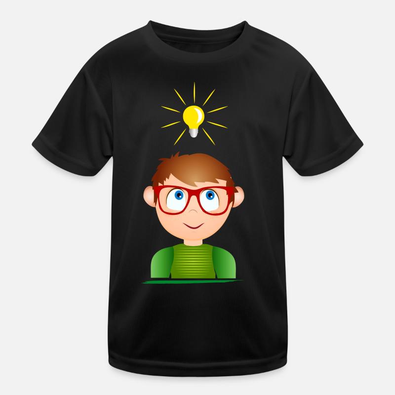Junge mit Brille und einer leuchtenden Glühbirne Kinder Funktions-T-Shirt