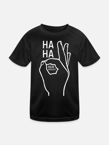 Haha Reingeguckt Handzeichen lustig - Kinder Funktions-T-Shirt - Schwarz - Vorne