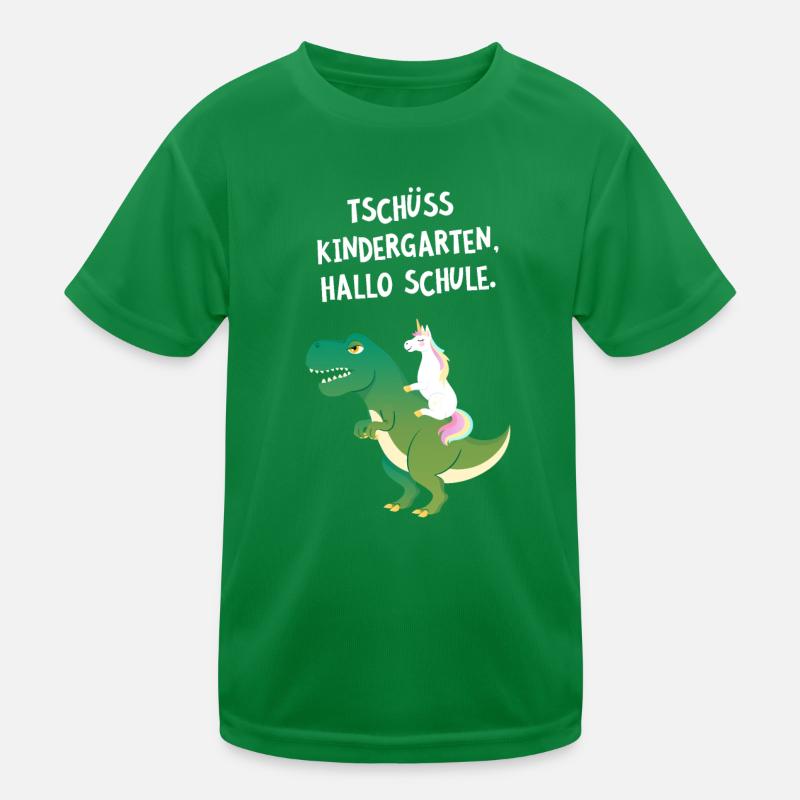 Tschüss Kindergarten, Hallo Schule. Einhorn Dino Kinder Funktions-T-Shirt