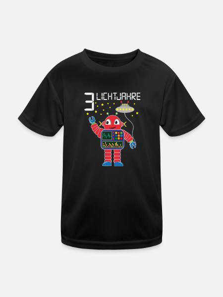 Roboter gratuliert 3 Lichtjahre alt drei Jahre - Kinder Funktions-T-Shirt - Schwarz - Vorne