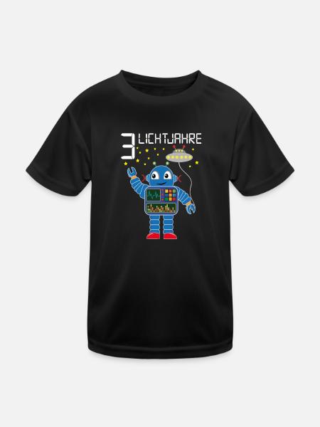 Roboter gratuliert 3 Lichtjahre alt drei Jahre - Kinder Funktions-T-Shirt - Schwarz - Vorne