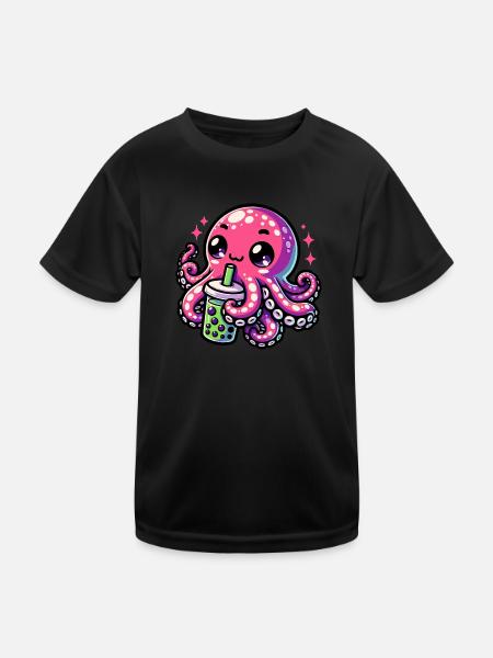 Bubble Tea Poulpe Boba Tea Kawaii Cadeau - T-shirt sport Enfant - noir - Devant