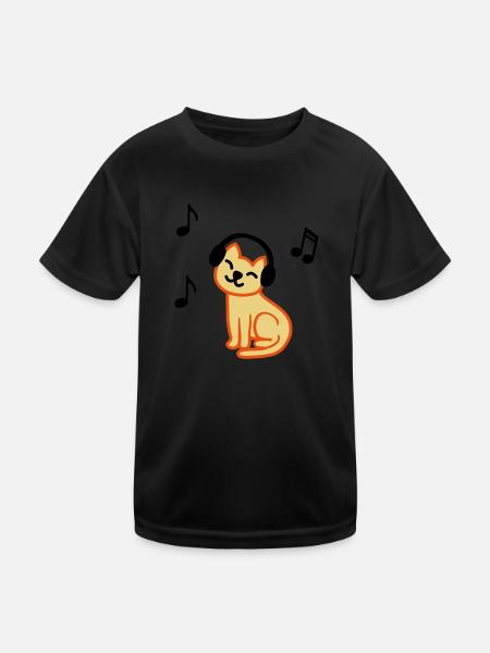 cat loves music, Katze liebt Musik - Kinder Funktions-T-Shirt - Schwarz - Vorne