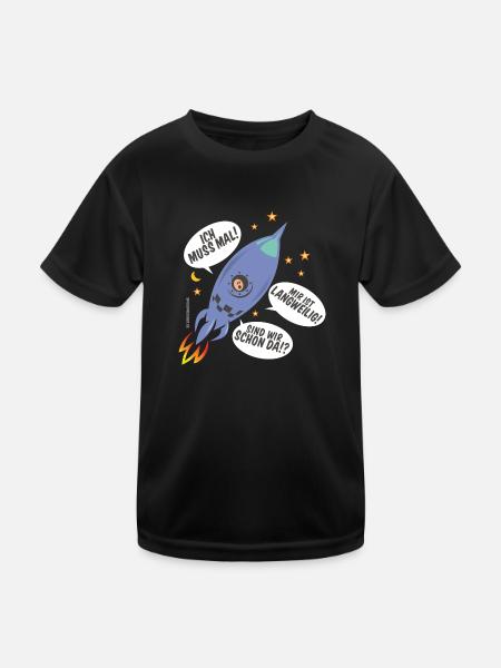 Astronaut in Rakete - Kinder Funktions-T-Shirt - Schwarz - Vorne