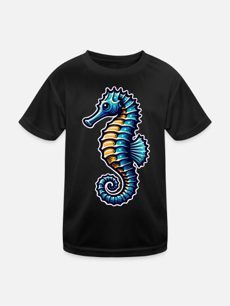 Seepferd Seepferdchen - Kinder Funktions-T-Shirt - Schwarz - Vorne
