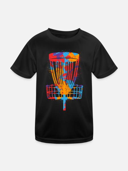 Bunter Discgolf Korb Disc Golf Sport Discgolfer - Kinder Funktions-T-Shirt - Schwarz - Vorne